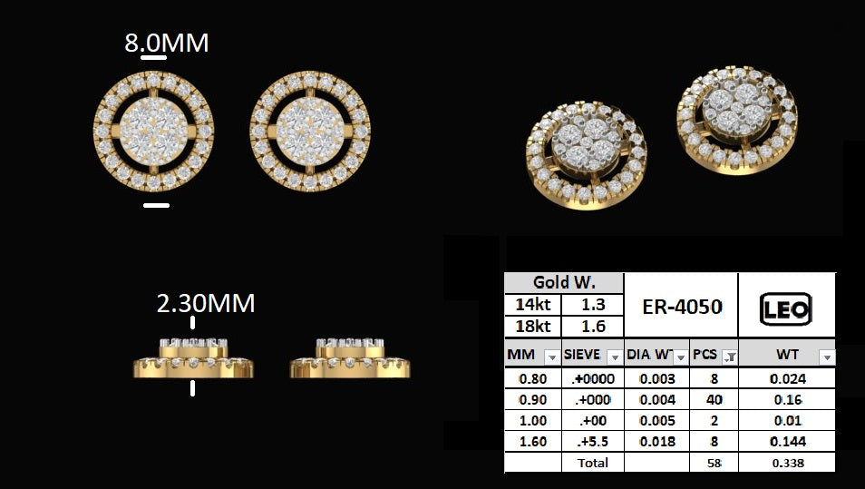 Radiant Halo Diamond Stud Earrings