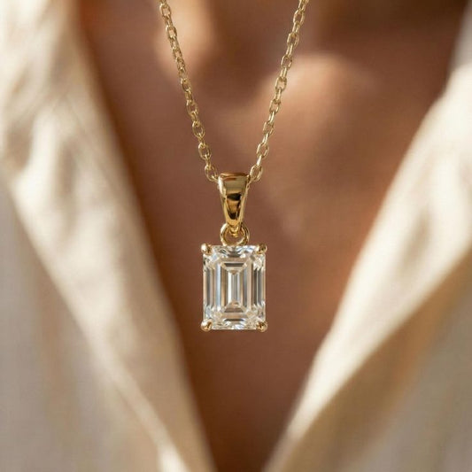 Emerald Cut Solitaire Diamond Pendant