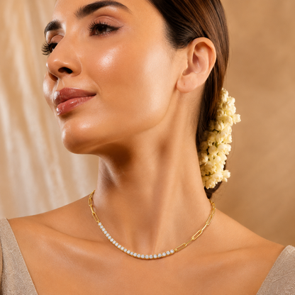 Discover the Everlasting Brilliance tennis necklace, a sophisticated 14K or 18K gold design featuring 24 brilliant-cut diamonds. Perfect as a standalone luxury piece or a refined layering staple. Elevate your jewelry collection with this timeless, high-quality diamond strand today.