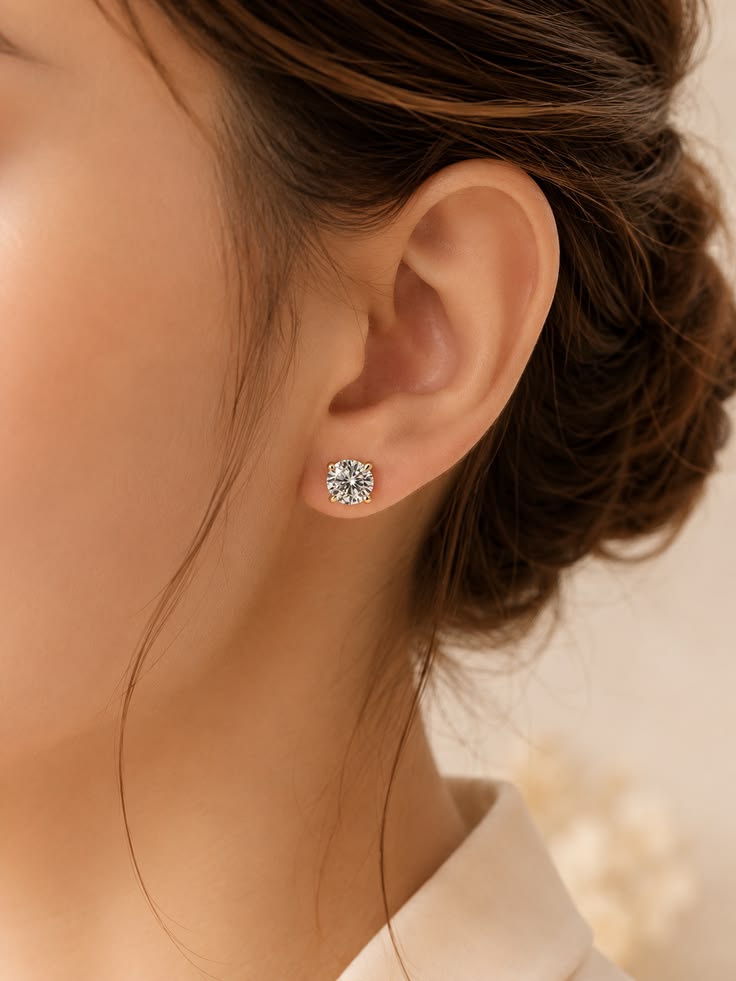 4 Prong Round Solitaire Stud Earrings