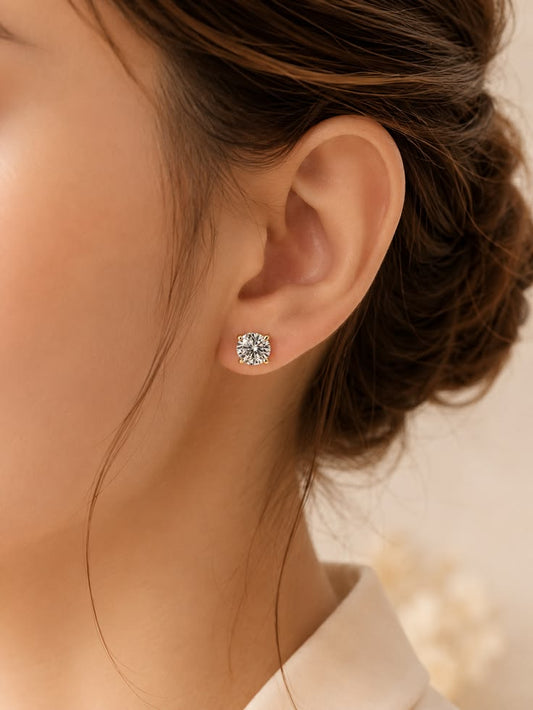 4 Prong Round Solitaire Stud Earrings