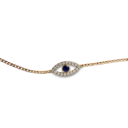 Blue Diamond Gold Evil Eye Chain Bracelet