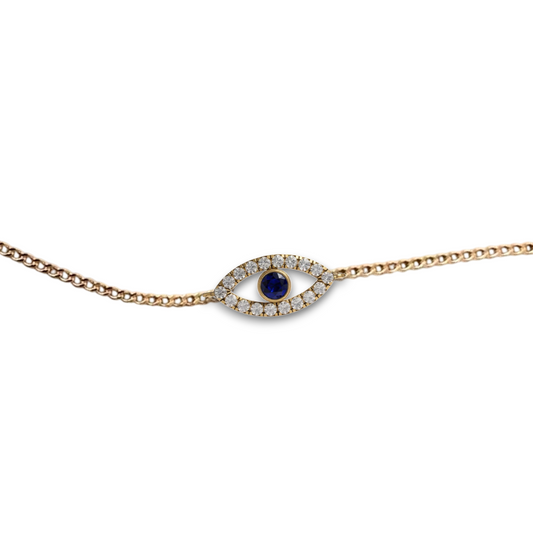 Blue Diamond Gold Evil Eye Chain Bracelet