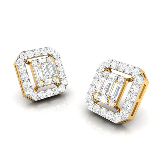 Rectangular Emerald Halo Diamond Stud Earrings