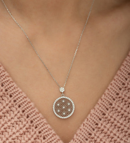 Flower of Life Round Mesh Pendant