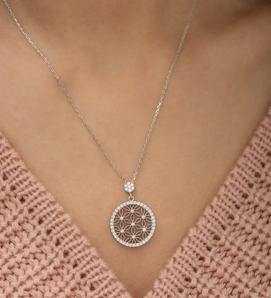 Flower of Life Round Mesh Pendant