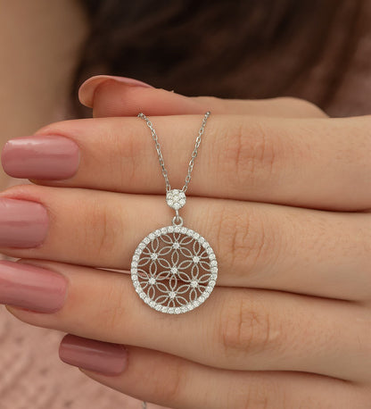 Flower of Life Round Mesh Pendant
