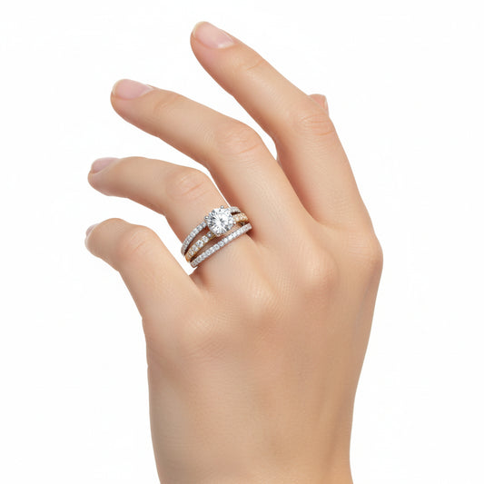 2Carat Solitaire Dual tone Multi band Ring