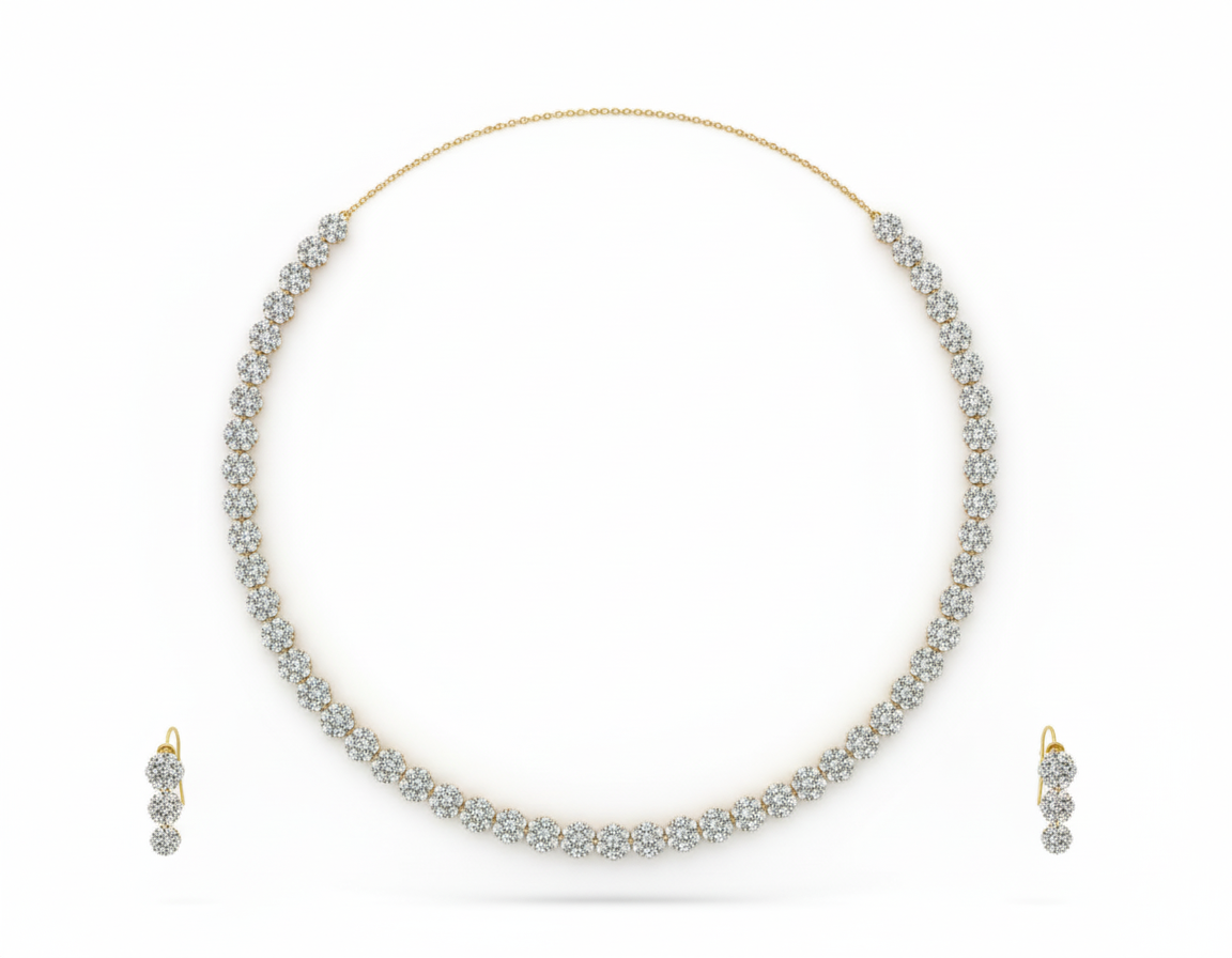 Round Diamond Necklace with Earrings