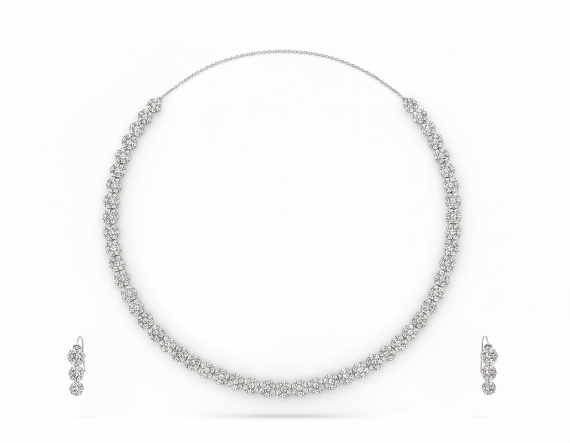 Round Diamond Necklace with Earrings