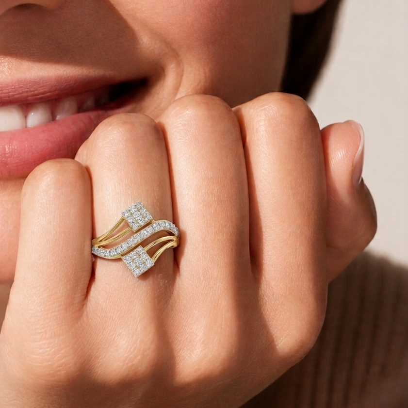 Modern Asymmetrical Cluster Diamond Ring