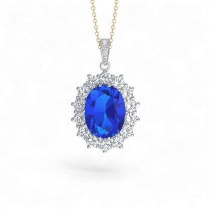 2in1 Blue Oval Halo Pendent cum Ring