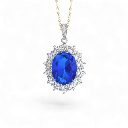 2in1 Blue Oval Halo Pendent cum Ring