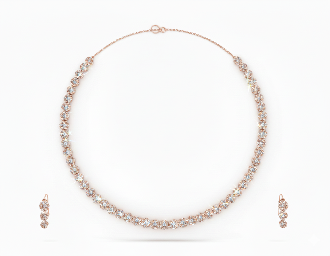 Round Diamond Necklace with Earrings