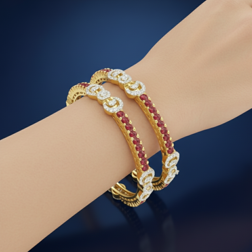 Twin Bow Ruby Diamond Bangle
