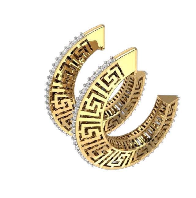 Shop elegant Greek key design diamond hoop earrings. Featuring 66 sparkling diamonds in premium 14kt or 18kt gold. Perfect for luxury gifts or a statement look.
