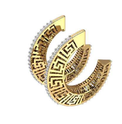 Shop elegant Greek key design diamond hoop earrings. Featuring 66 sparkling diamonds in premium 14kt or 18kt gold. Perfect for luxury gifts or a statement look.