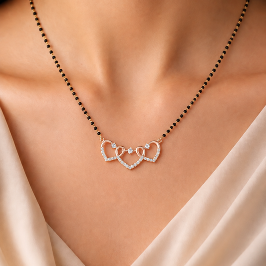Shop our Heart Interlink Diamond Mangalsutra Pendant online. Featuring 24 brilliant-cut diamonds in 18K & 14K BIS Hallmarked gold. The perfect blend of ethnic, modern, and traditional wear for the contemporary woman. Explore the Everyday Luxury Collection at Tathyaa.
