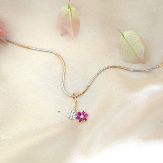 Gold Diamond Deep Rani Pink Floral Pendant