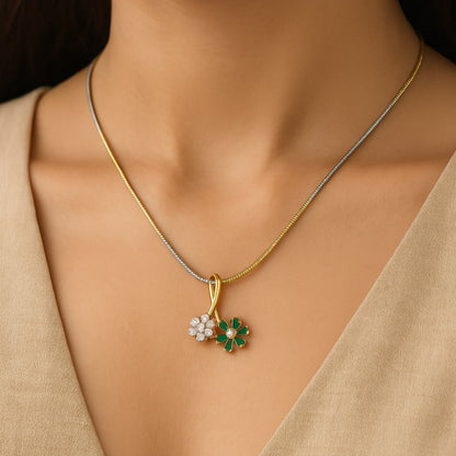Gold Diamond Emerald Green Floral Pendant