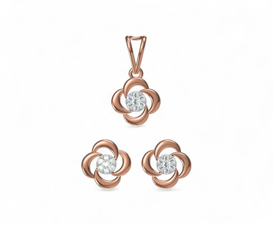 Elegant Rose Gold Floral Diamond Pendant and Earrings Set