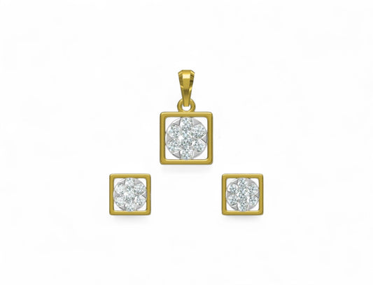 Classic Square Diamond Pendant and Earrings Set