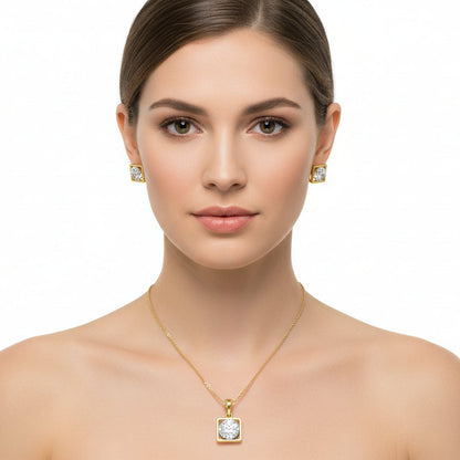 Classic Square Diamond Pendant and Earrings Set