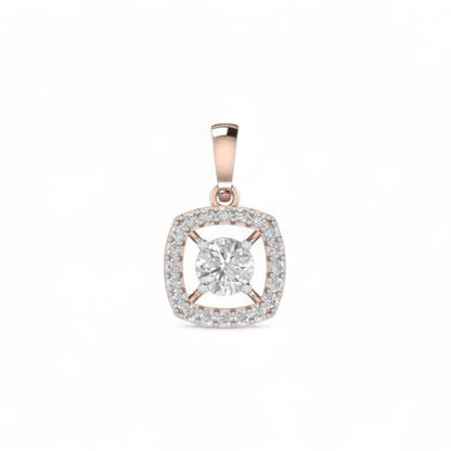 Cushion Halo Diamond Pendant with Round Center Stone