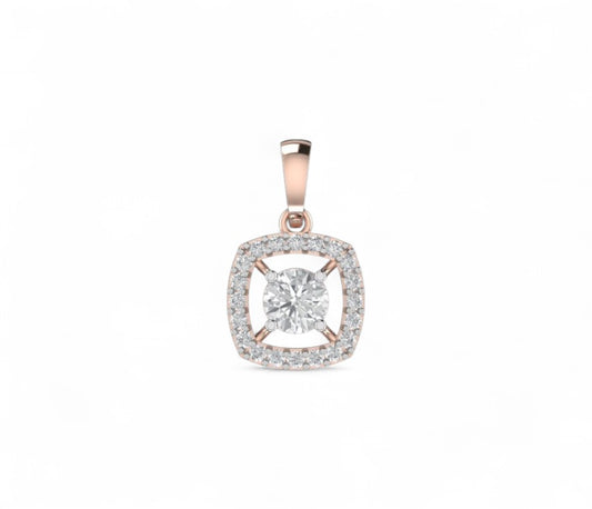 Cushion Halo Diamond Pendant with Round Center Stone