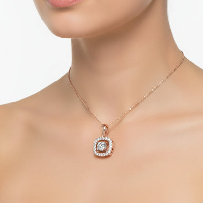 Cushion Halo Diamond Pendant with Round Center Stone