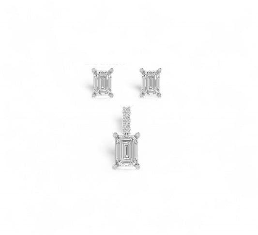 Emerald Cut Diamond Pendant and Earrings Set