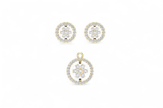 Floral Round Diamond Halo Pendant and Earrings