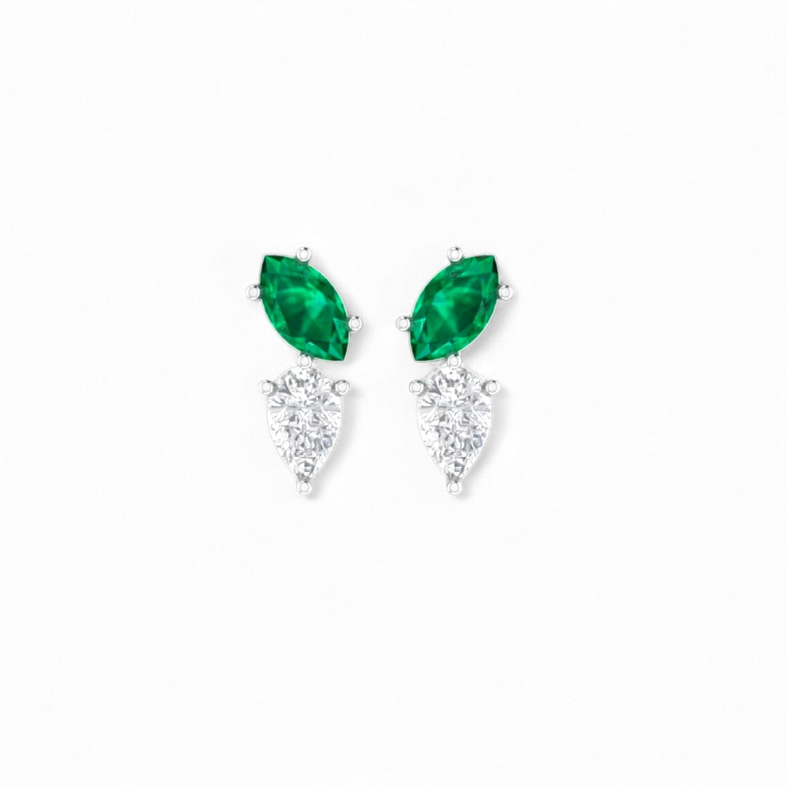 Marquise Emerald and Pear Diamond Stud Earrings