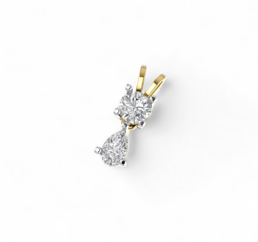 Dual Stone Round and Pear Drop Diamond Pendant