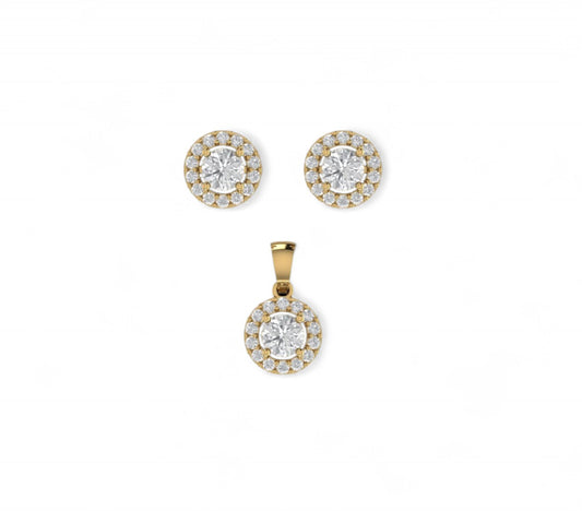 Radiant Round Halo Diamond Pendant and Earrings Set