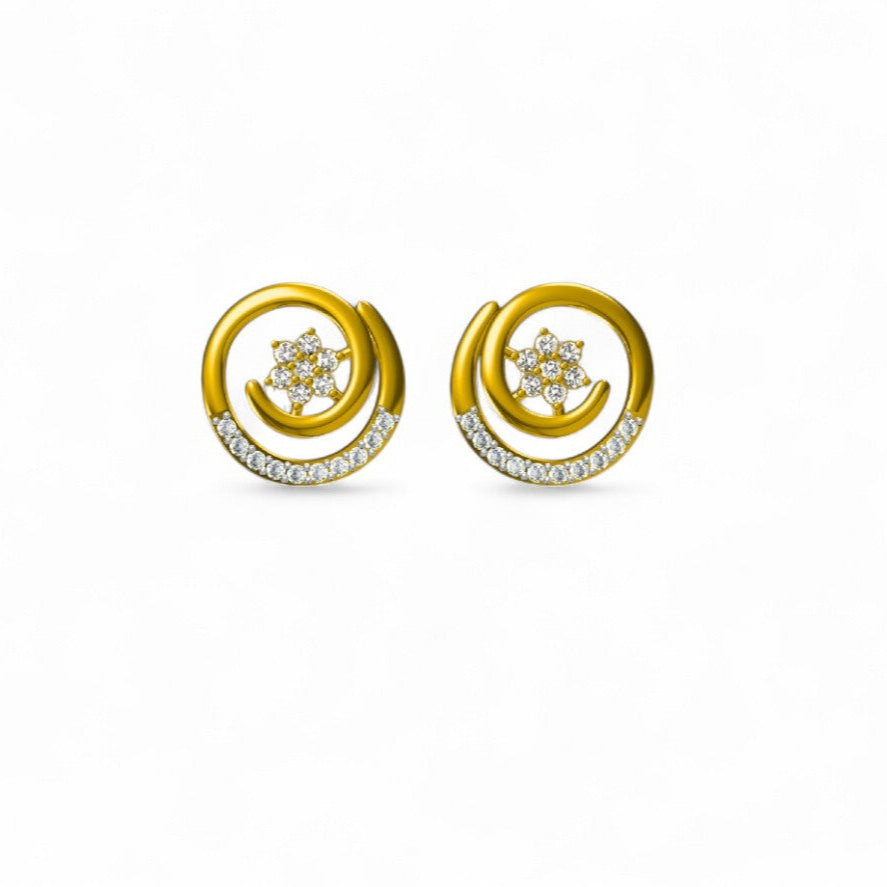 Spiral Bloom Round Diamond Designer Stud Earrings