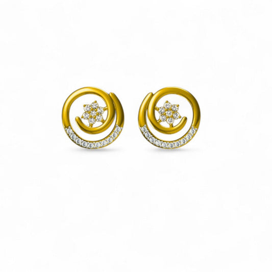 Spiral Bloom Round Diamond Designer Stud Earrings