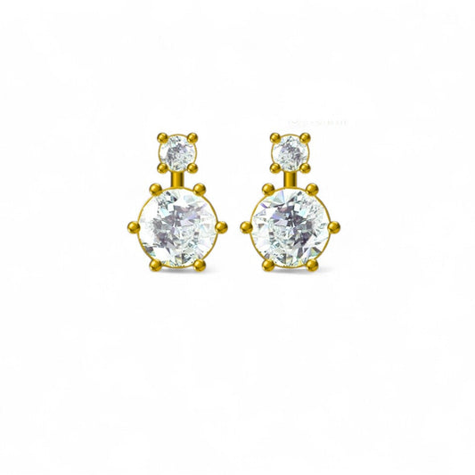 Twin Round Solitaire Diamond Drop Stud Earrings