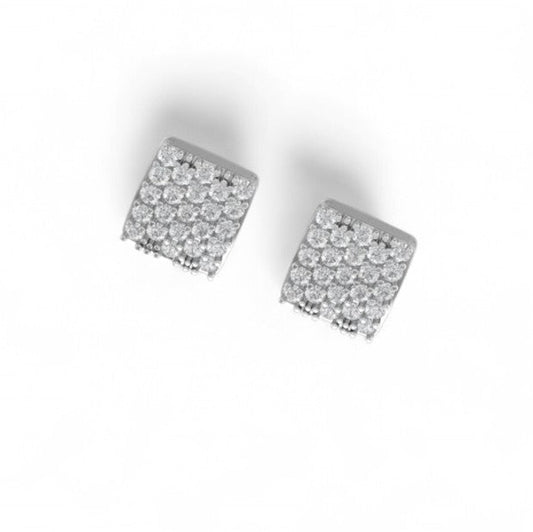 Square Diamond Cluster Stud Earrings