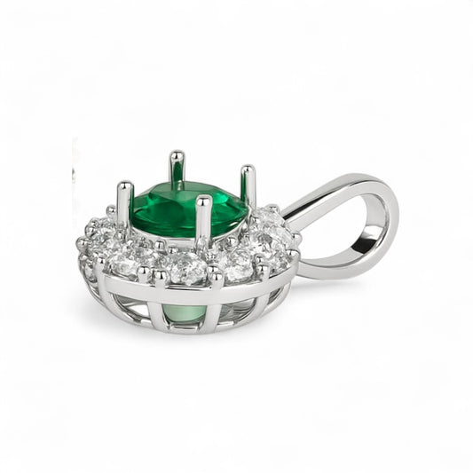 Cushion Emerald Diamond Halo Pendant