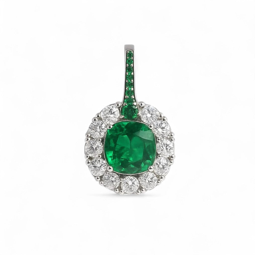 Cushion Emerald Diamond Halo Pendant