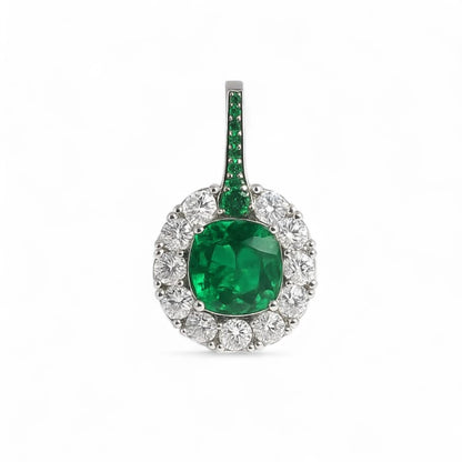Cushion Emerald Diamond Halo Pendant
