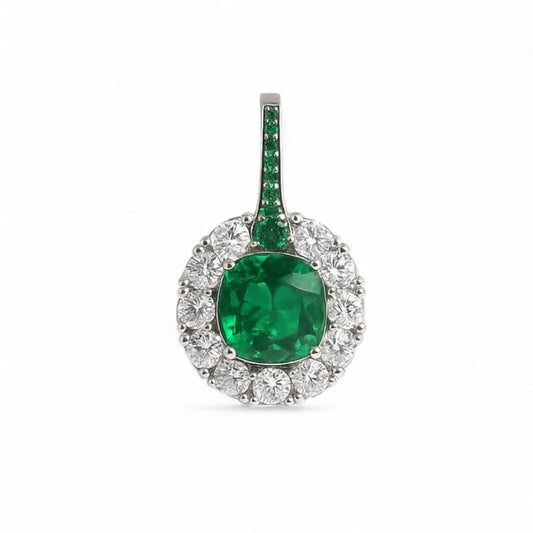 Cushion Emerald Diamond Halo Pendant