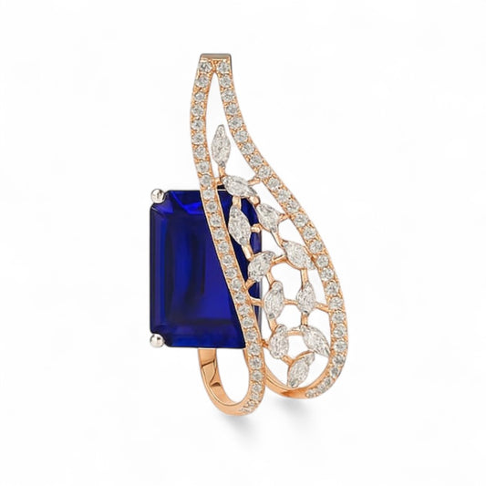 Curve Design Diamond Pendant with Blue Gemstone