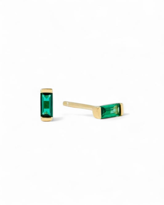 Green Emerald Solitaire Baguette Bezel Studs