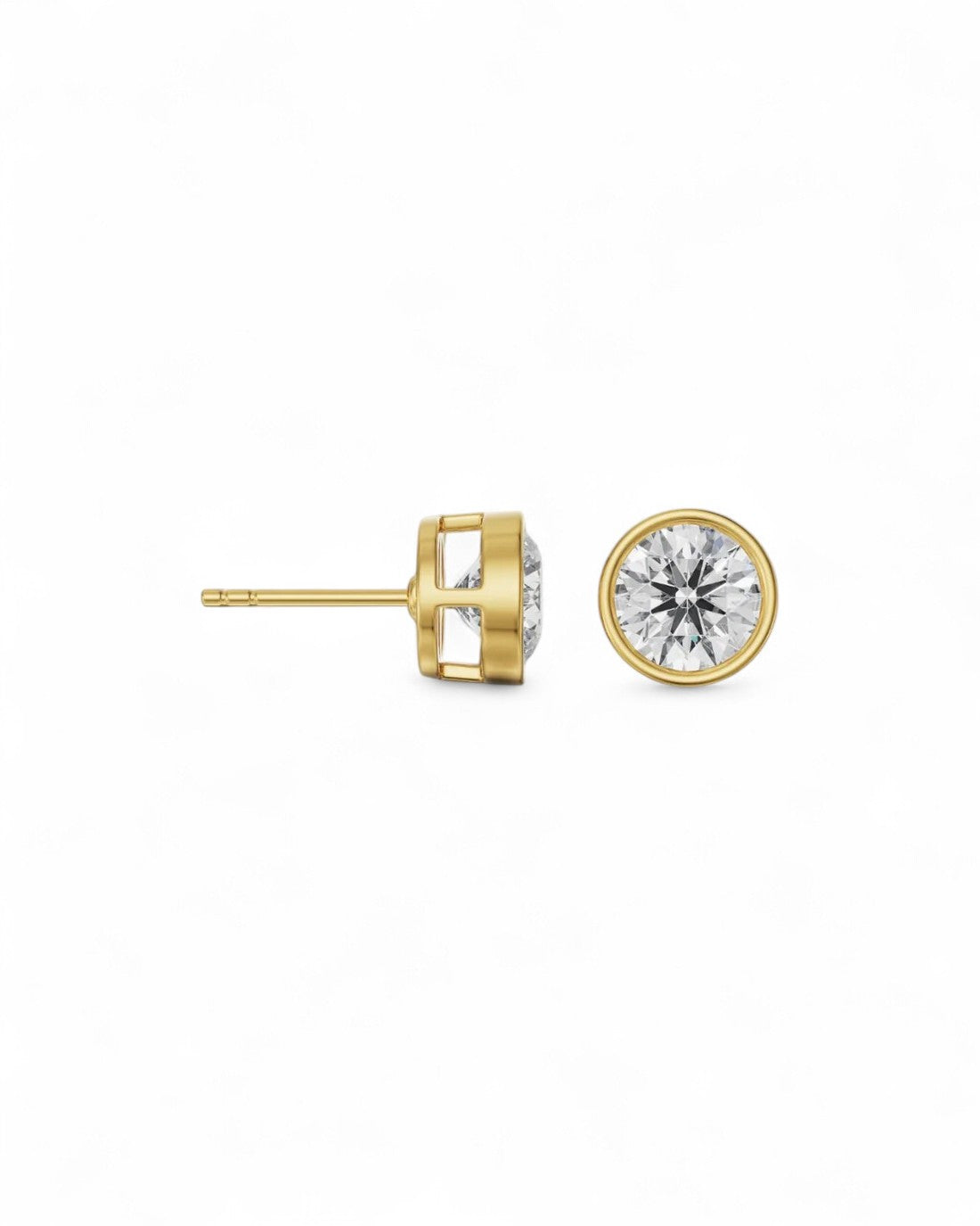 Round Bezel Solitaire Stud Earrings
