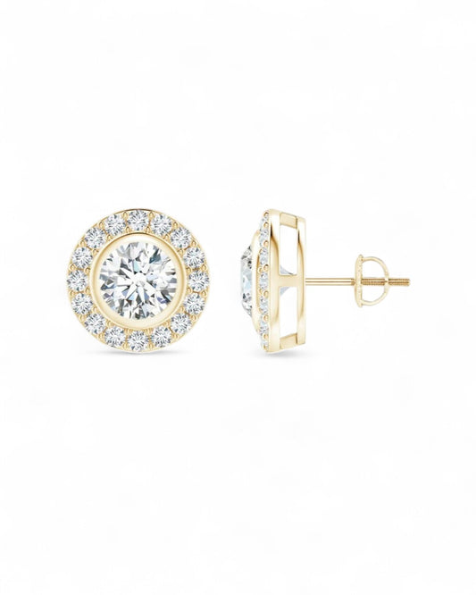 Round Halo Solitaire Stud Earrings