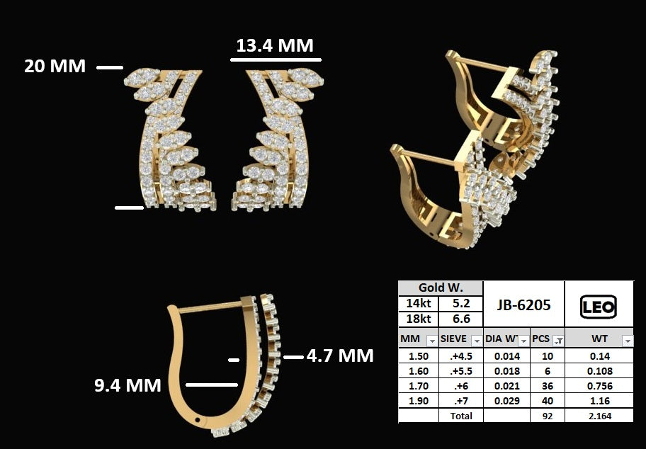 Leaf-Pattern Diamond Hoop Earrings