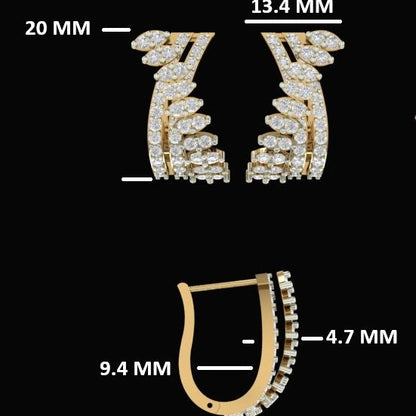 Leaf-Pattern Diamond Hoop Earrings