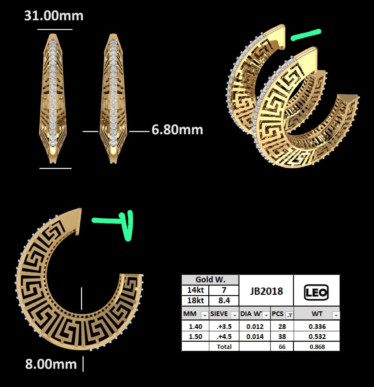 Modern Greek Key Diamond Hoop Earrings